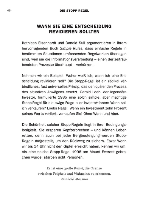 Contents page of the book ENTSCHEIDEN by Roman Tschäppeler and Mikael Krogerus (Stop Rule)