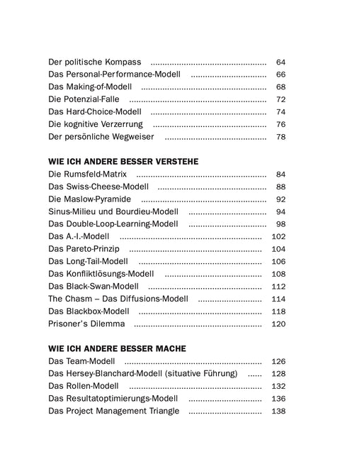 Table of contents of the book ENTSCHEIDEN by Roman Tschäppeler and Mikael Krogerus