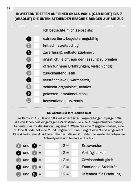 Contents page of the book ERKENNEN by Roman Tschäppeler and Mikael Krogerus (Core Self Evaluation, Test)