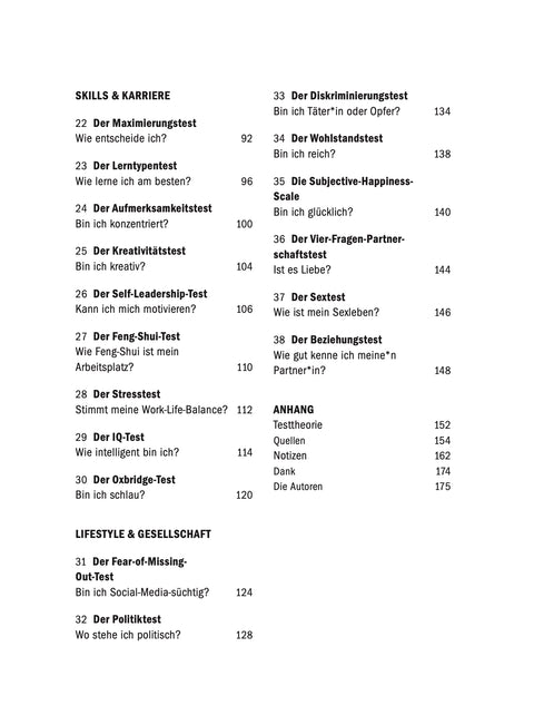 Table of contents of the book ERKENNEN by Roman Tschäppeler and Mikael Krogerus
