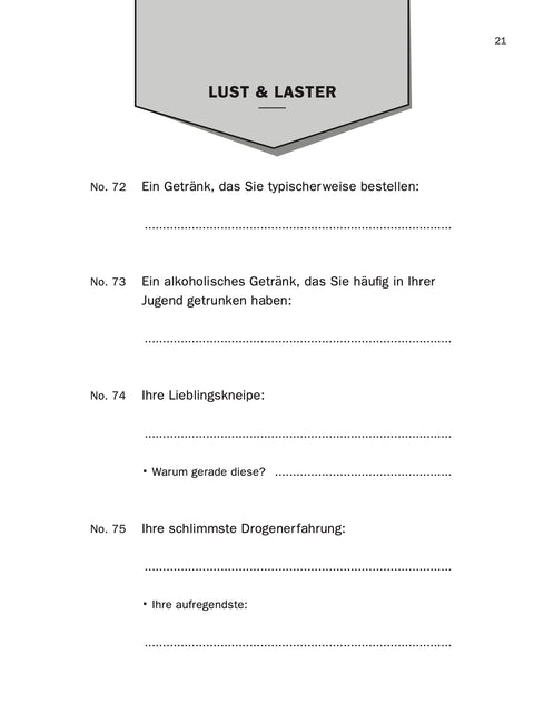 Contents page of the German edition FRAGEN by Roman Tschäppeler and Mikael Krogerus