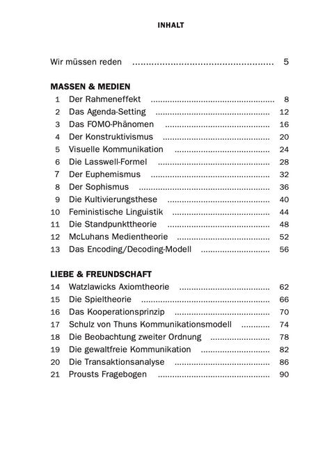 Table of contents of the book REDEN by Roman Tschäppeler and Mikael Krogerus