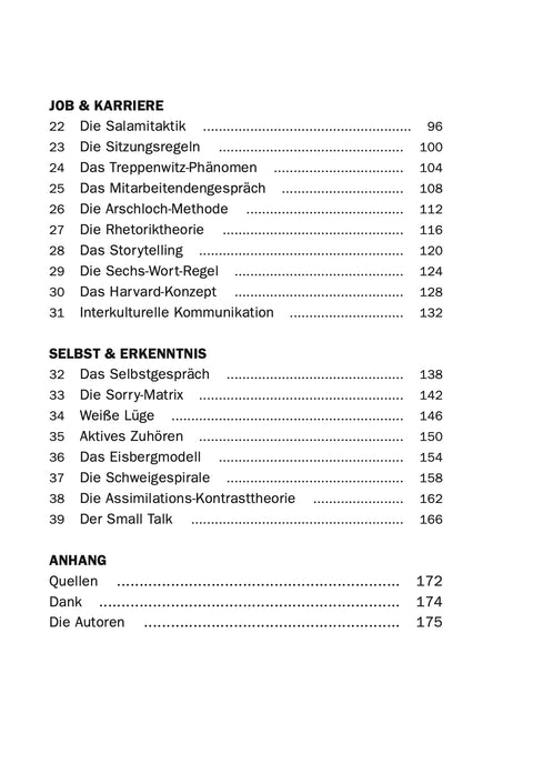 Table of contents of the book REDEN by Roman Tschäppeler and Mikael Krogerus